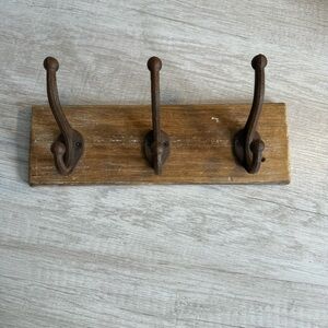Rustic Wood Rack with 3 Double Hooks